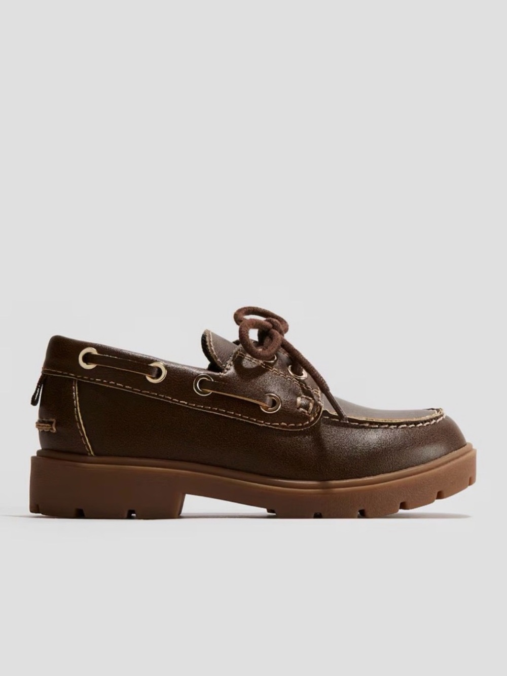 H&M Boys Dark Brown Leather Boat Shoe